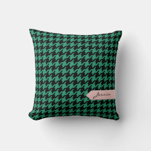 Stylish classic emerald houndstooth with monogram cushion