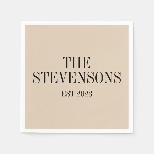 Stylish Classic Family Last Name Est Date Beige Napkin (Front)