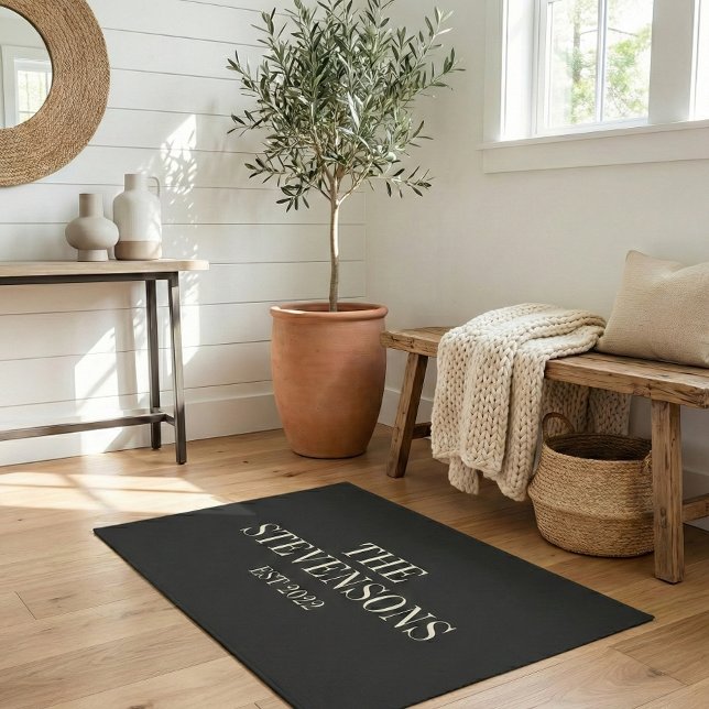 Stylish Classic Family Last Name Est Date Black Doormat (Creator Uploaded)