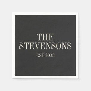 Stylish Classic Family Last Name Est Date Black Napkin