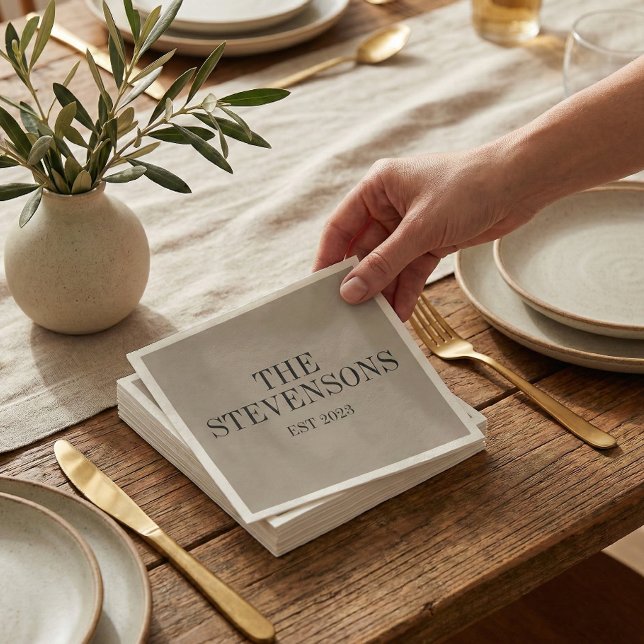 Stylish Classic Family Last Name Est Date Taupe Napkin (Creator Uploaded)