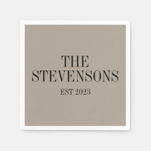 Stylish Classic Family Last Name Est Date Taupe Napkin