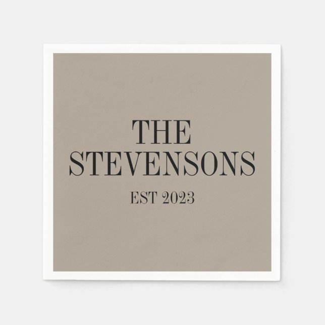 Stylish Classic Family Last Name Est Date Taupe Napkin (Front)