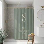 Stylish Classic Family Monogram Est Sage Green  Shower Curtain<br><div class="desc">Stylish Classic Family Monogram Est Date in Sage Green Shower Curtain</div>