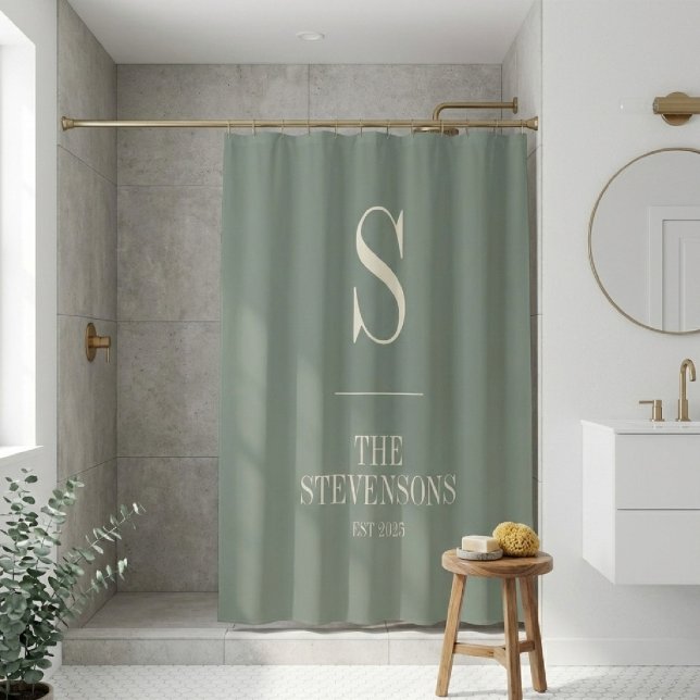 Stylish Classic Family Monogram Est Sage Green  Shower Curtain (Creator Uploaded)