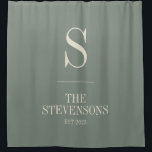 Stylish Classic Family Monogram Est Sage Green  Shower Curtain<br><div class="desc">Stylish Classic Family Monogram Est Date in Sage Green Shower Curtain</div>