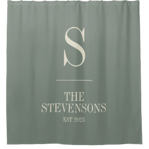 Stylish Classic Family Monogram Est Sage Green  Shower Curtain