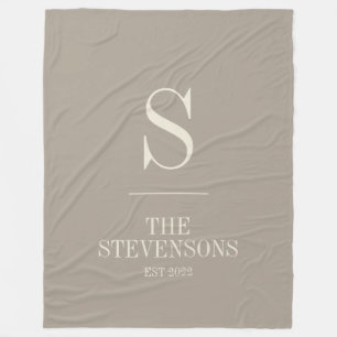 Stylish Classic Family Monogram Est Taupe Brown Fleece Blanket