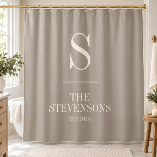 Stylish Classic Family Monogram Est Taupe Brown Shower Curtain