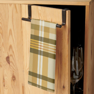Stylish Classic Gold and Beige Plaid Tea Towel