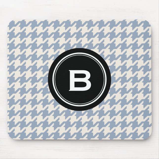 Stylish Classic grey houndstooth black monogram Mouse Mat (Front)