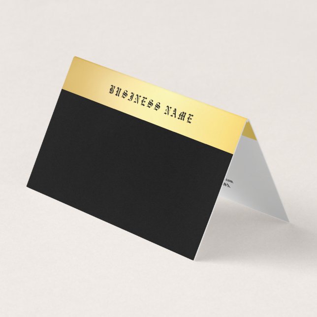 Stylish Classic Old English Text Gold Black Trendy Business Card (Front)