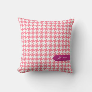 Stylish classic pink houndstooth with monogram cushion