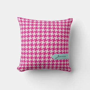 Stylish classic pink houndstooth with monogram cushion