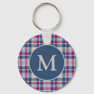 Stylish Classic Plaid Monogrammed Key Ring
