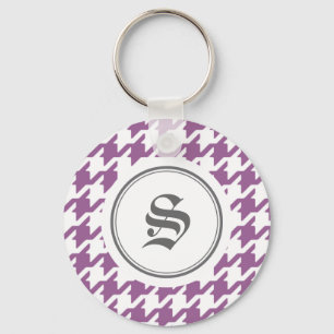 Stylish classic purple houndstooth with monogram key ring