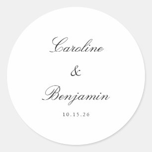 Stylish Classic Script Elegant Wedding Custom  Classic Round Sticker