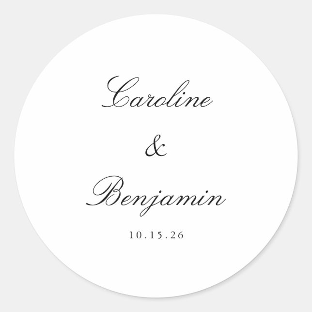 Stylish Classic Script Elegant Wedding Custom  Classic Round Sticker (Front)