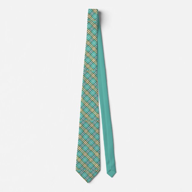 Stylish Classic Teal Gold Plaid Pattern Tie (Front)