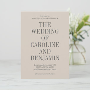 Stylish Classic Typography Elegant Beige Wedding Invitation