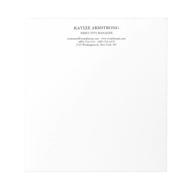 Stylish Classical Plain Simple White Professional Notepad (Front)