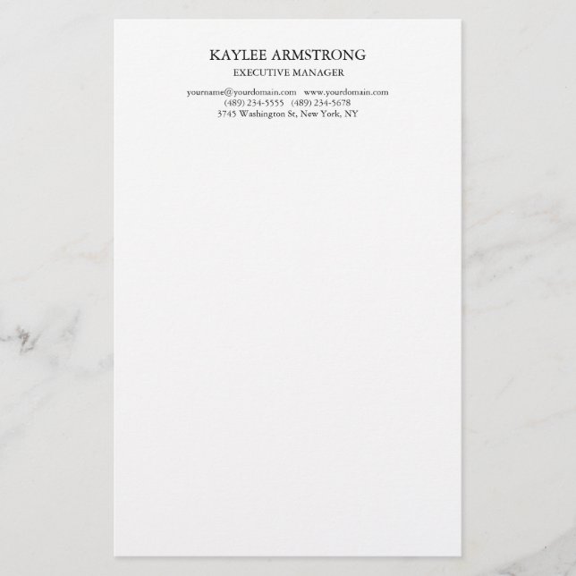 Stylish Classical Plain Simple White Professional Stationery (Front)