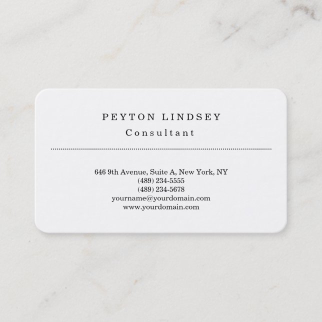 Stylish Classical White Professional  Business Card (Front)