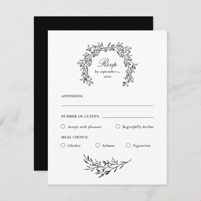 Stylish Classy Black & White Meal Choice RSVP Card (Front/Back)