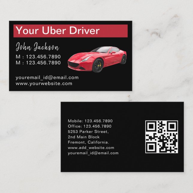 Stylish Classy Luxury Red Car Service Uber QR Code Business Card (Front/Back)