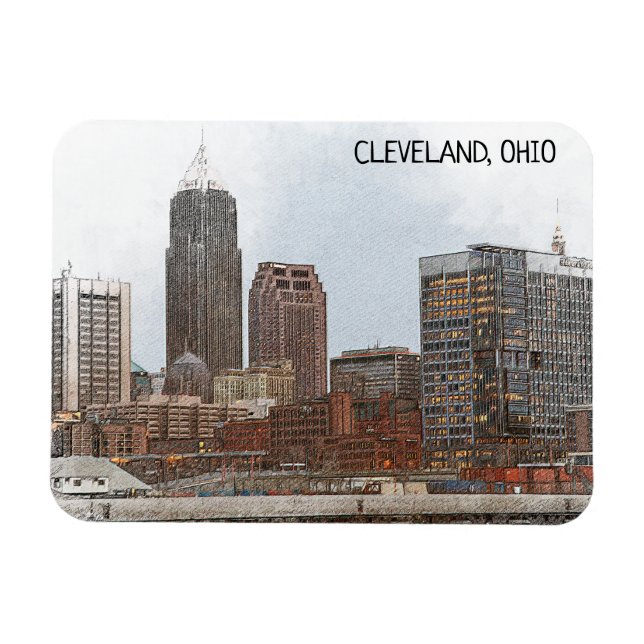 Stylish Cleveland Ohio Skyline View Magnet (Horizontal)