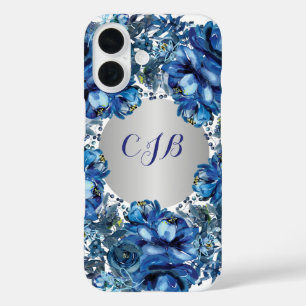 Stylish Cobalt Blue Floral iPhone 16 Case