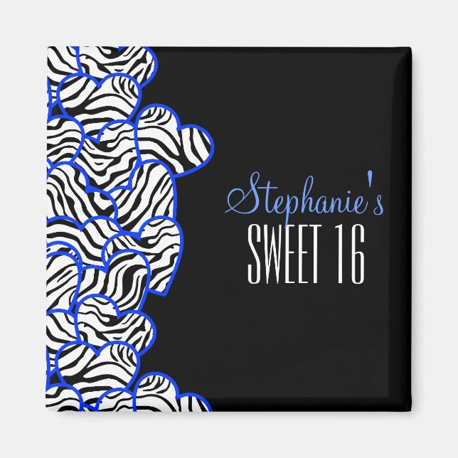 Stylish Cobalt Sweet 16 Zebra Heart Design Name  Magnet (Front)