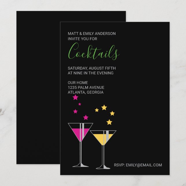 Stylish Cocktail Party Invitation (Front/Back)