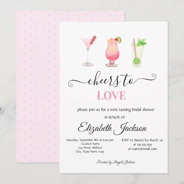 Stylish Cocktails Dotted  Bridal Shower  Invitation (Front/Back)