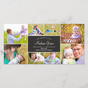 Stylish Collage Birth Announcement - Charcoal