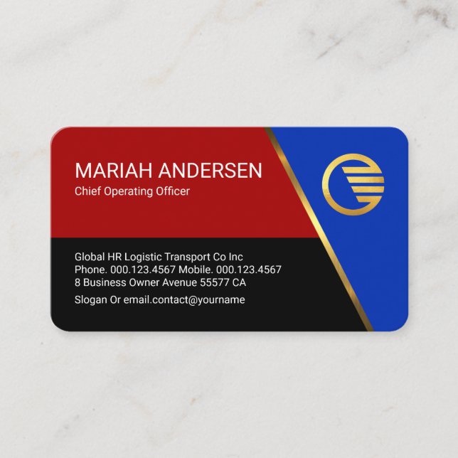 Stylish Colorful Blue Trapezium Business Owner Business Card (Front)