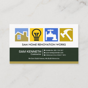 Stylish Colorful Construction Symbols Contractor Business Card