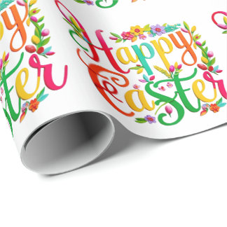 Stylish Colorful Floral Happy Easter Wrapping Paper