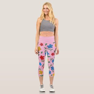 STYLISH COLORFUL FLOWERS PATTERN CAPRI LEGGINGS