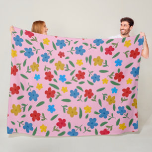 STYLISH COLORFUL FLOWERS PATTERN FLEECE BLANKET