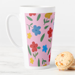 STYLISH COLORFUL FLOWERS PATTERN LATTE MUG