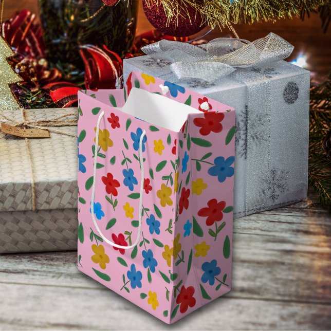 STYLISH COLORFUL FLOWERS PATTERN MEDIUM GIFT BAG (Creator Uploaded)