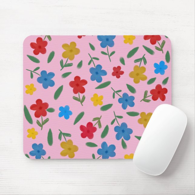 STYLISH COLORFUL FLOWERS PATTERN MOUSE MAT (With Mouse)