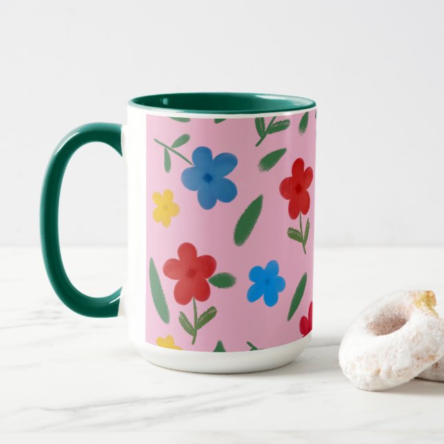 STYLISH COLORFUL FLOWERS PATTERN MUG (With Donut)