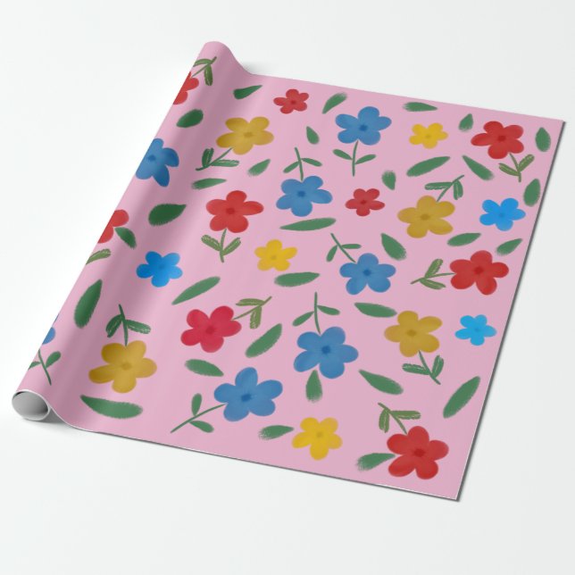 STYLISH COLORFUL FLOWERS PATTERN  WRAPPING PAPER (Unrolled)