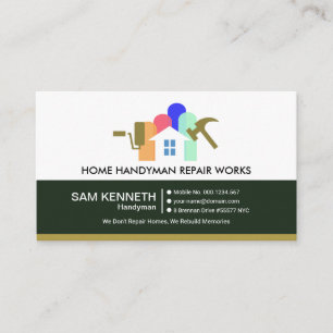 Stylish Colorful Home Repairs Motif Construction Business Card