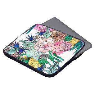 Stylish Colorful Watercolor Floral Pattern Laptop Sleeve