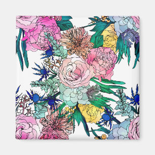 Stylish Colorful Watercolor Floral Pattern Magnet