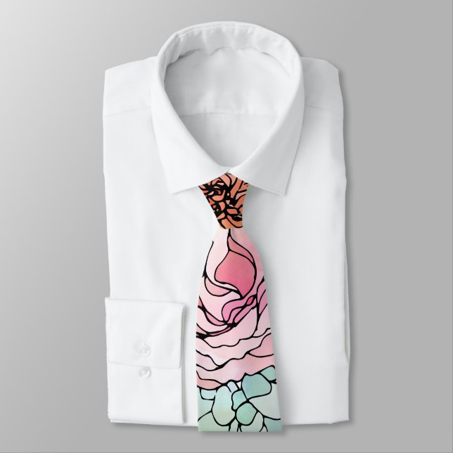 Stylish Colorful Watercolor Floral Pattern Tie (Tied)
