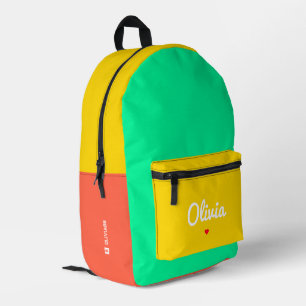 Stylish Colour Block Orange Yellow Green  Printed Backpack